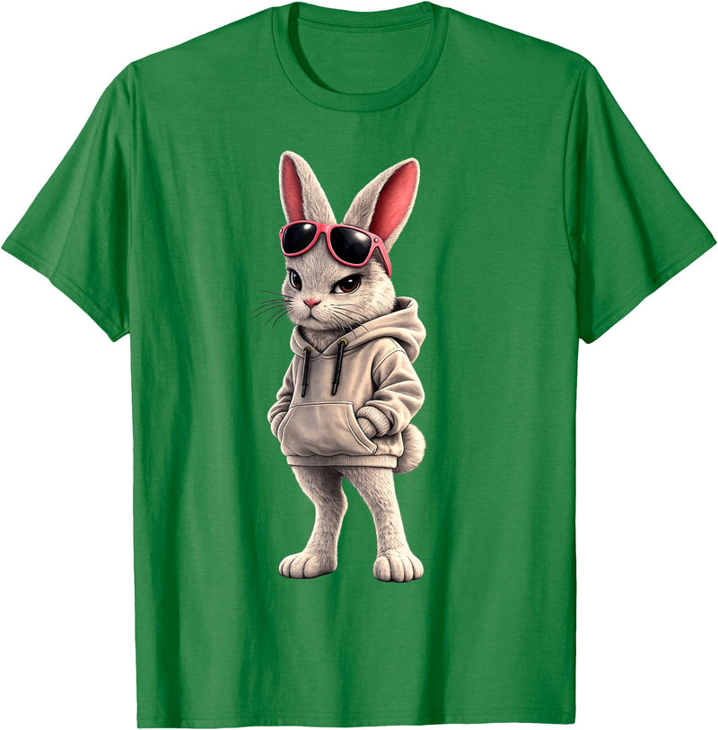 Cool Rabbit Wearing and Sunglasses Funny Rabbit Hoodie in Kelly Green