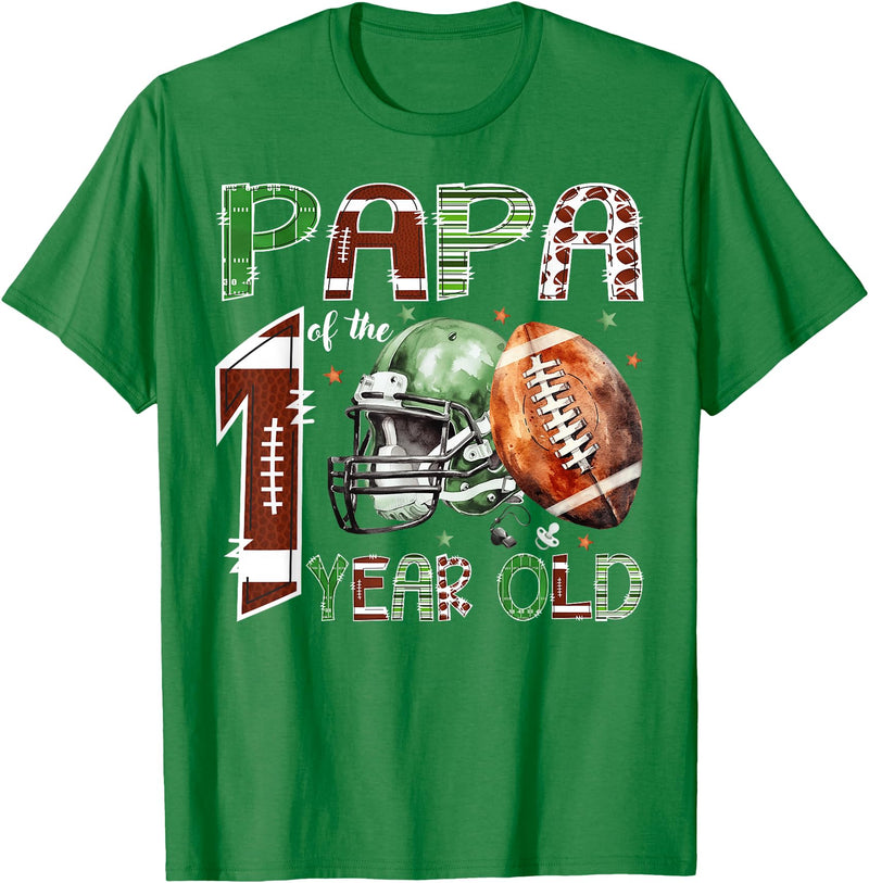 One Year Old Football Birthday Boy Matching Papa of The 1 Year Old Football Lover 1st Birthday Boy T-Shirt - Kelly Green