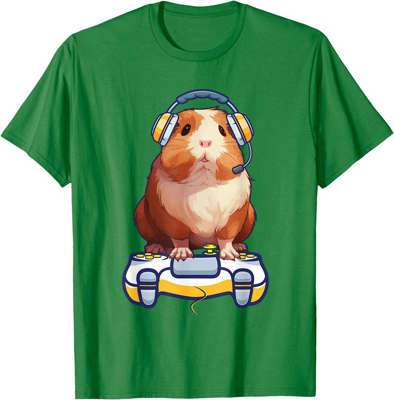 Guinea pig Video Game cavy Gift Guinea pig Gamers Funny guinea pig and Video Gamer Lover fluffy cavy Gamers T-Shirt - Kelly Green