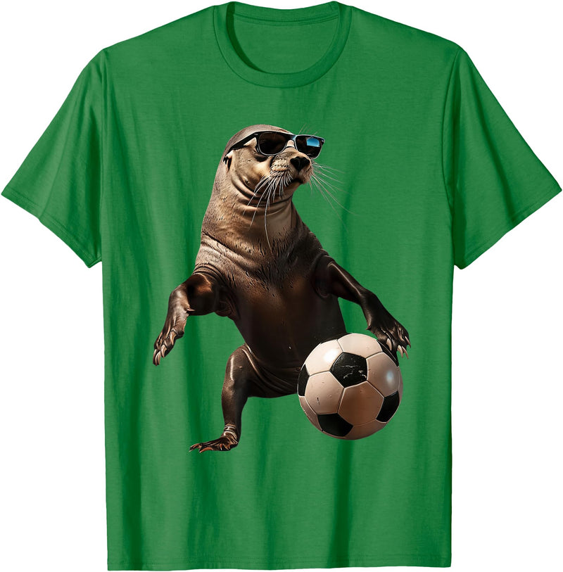 Animal Soccer Design Sea Lion Soccer T-Shirt - Kelly Green