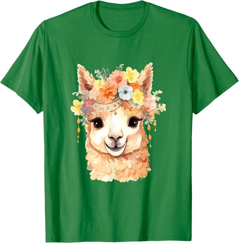 Alpaca and llama with flowers Designs Alpaca with Flowers, Cute Alpaca and Llama T-Shirt - Kelly Green