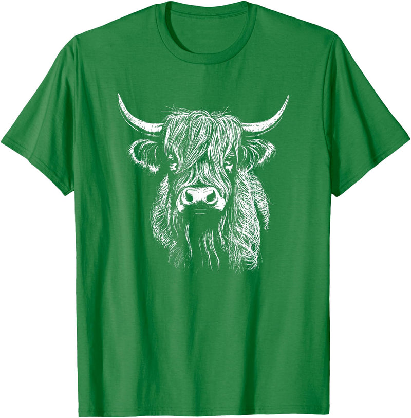 Scottish Highland Cattle Cow Merch Scottish Highland Cattle Cow Drawing T-Shirt - Kelly Green