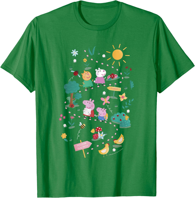 Peppa Pig Follow The Path To The Forest Group Shot T-Shirt - Kelly Green