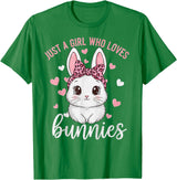 Cute Bunny Rabbit Girls Kids Just a Girl Who Loves Bunnies T-Shirt in Kelly Green