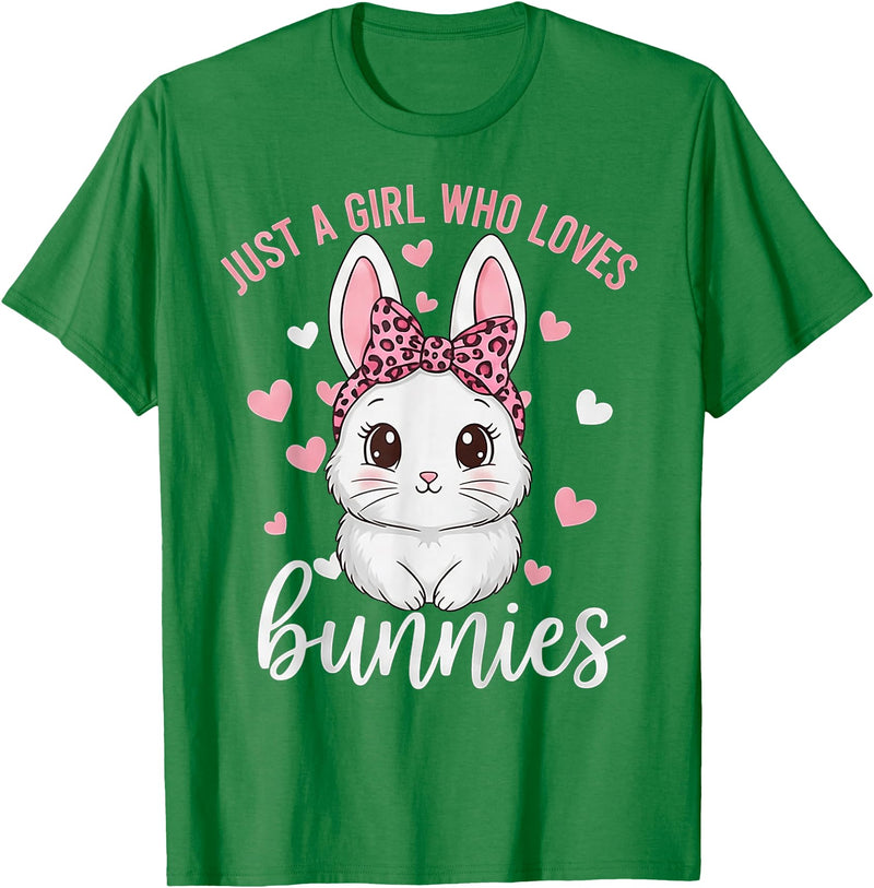 Cute Bunny Rabbit Girls Kids Just a Girl Who Loves Bunnies T-Shirt in Kelly Green
