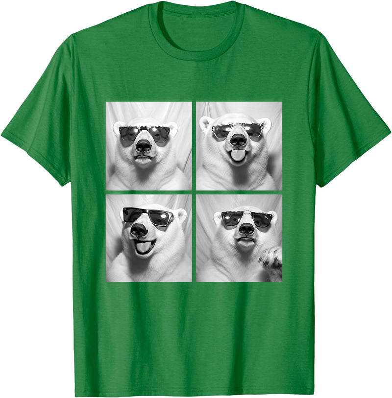 Funny Animal Photography Clothing Co. Funny Polar Bears with Sunglasses Cool Ice Bears Humor Meme T-Shirt - Kelly Green