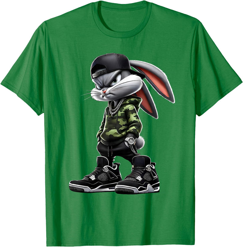 Cool Funny Bunny Rabbit Lovers Happy Easter Retro Trendy T-Shirt in Kelly Green