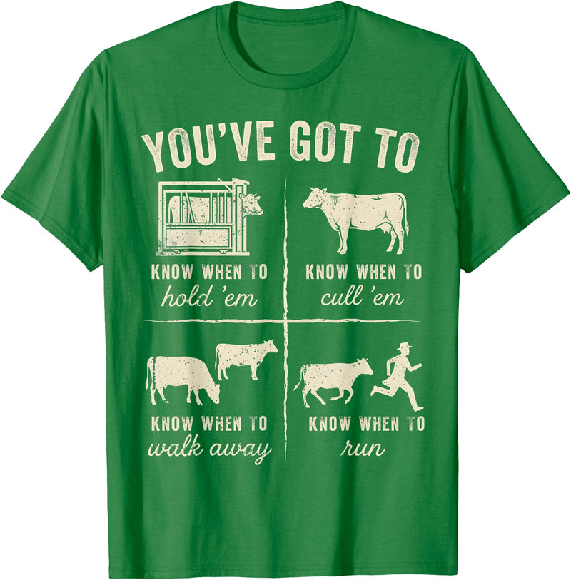 Cow You've Got To Know When to Shirt Retro You've Got to Know When to Hold'em Funny Cow Lover T-Shirt - Kelly Green