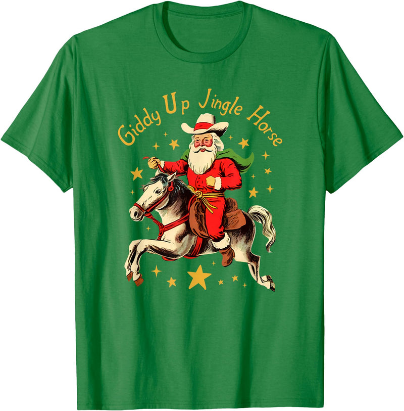 SuminSusi Funny Christmas Giddy Up Jingle Horse Unisex T-Shirt for Men, Women - Black, Small, Short Sleeve, Classic Fit, Polyester, Crew Neck, Cartoon, Fun, Christmas, Adults - Kelly Green
