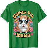 Guinea Pig Rodents Lover Mom Mother'S Day Guinea Pig Mama Floral Vintage 60s 70s Sunglasses T-Shirt - Kelly Green
