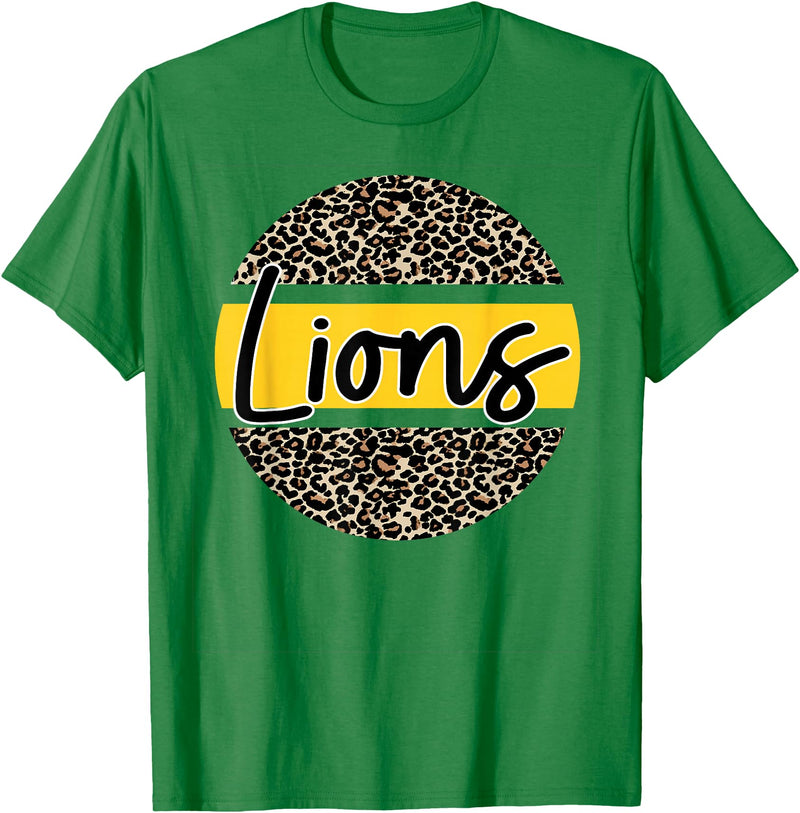Lions School Spirit Leopard Print Yellow T-Shirt - Kelly Green