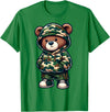 Camo Teddy Bear Hip Hop Designs for Men & Boys Camo Hip Hop Teddy Bear Camouflage Gangsta Streetwear Hustle T-Shirt - Kelly Green