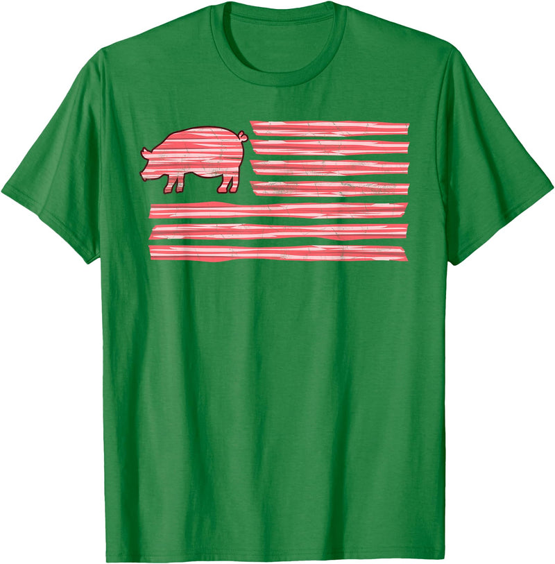 Symbolizes Roasts Hog Meat Sweet Bacon Clothing Sweet Salted Smoke Meaty Pig Flag Artwork Bacon T-Shirt - Kelly Green