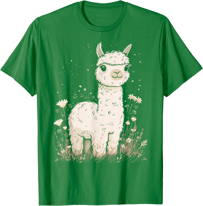 Alpaca Llama Lama Lover Cute Farm Animals Kids Llama Alpaca Lama Flowers Cute Adorable Baby Farm Animal T-Shirt - Kelly Green