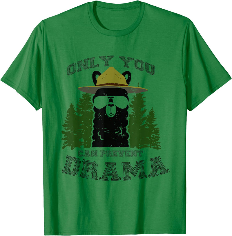 LaLa Designs Only You Can Prevent Drama Llama Forest Camping Smokey T-Shirt - Kelly Green