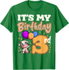 Cow Birthday 3 Party Farmyard Apparel Cow 3rd Birthday Party Balloons Moo Farm Animal Vet Barn T-Shirt - Kelly Green