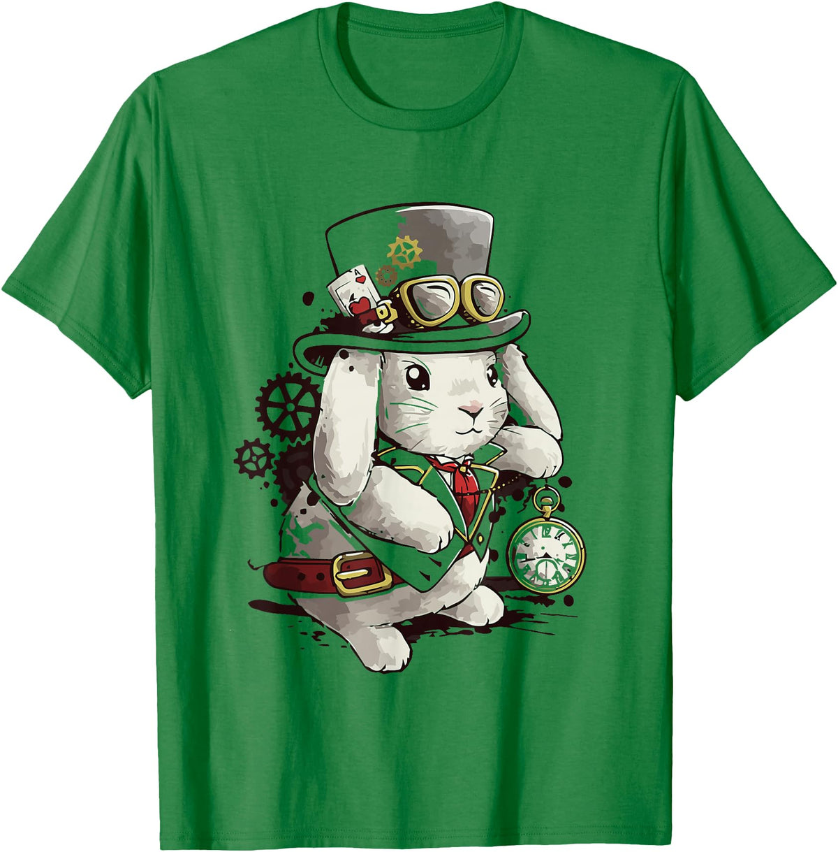 Cute Rabbit Lover Bunny Graphic T-Shirt (Asphalt Grey) in Kelly Green