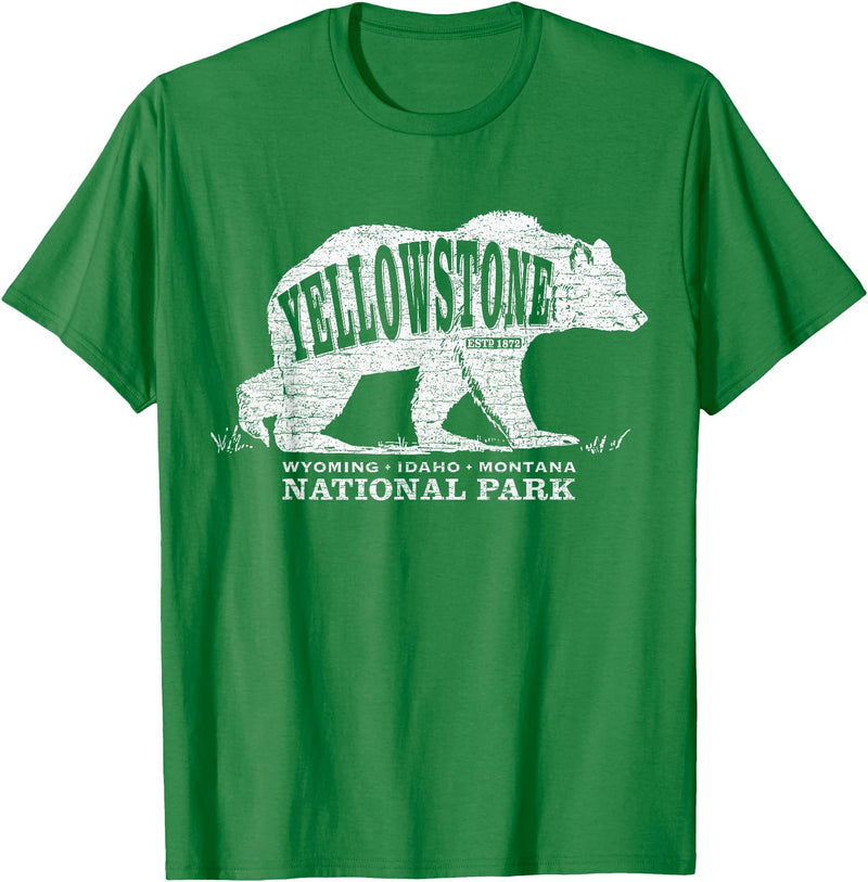 Vintage Yellowstone Retro Tees Tanks Tops Grizzly Bear Yellowstone National Park Est. 1872 T-Shirt - Kelly Green