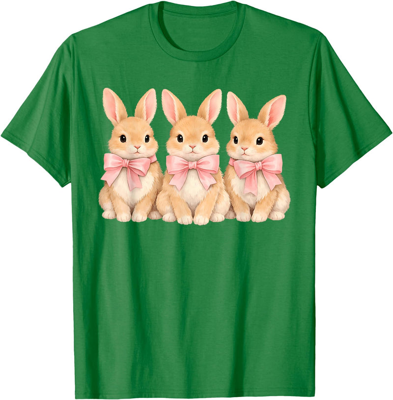 Retro Bunny Coquette Bow Rabbit Easter Women Teen Girls T-Shirt in Kelly Green