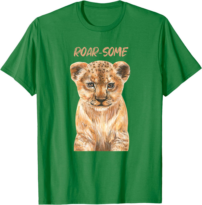 Safari Animals | African Wildlife Animals ROARSOME | Cute Lion Cub | Baby Lion Safari Wild Animal Pun T-Shirt - Kelly Green