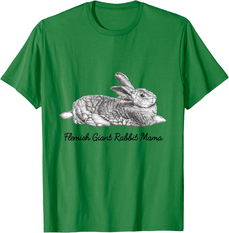 Flemish Giant Bunny Rabbit Mama Drawing T-Shirt in Kelly Green