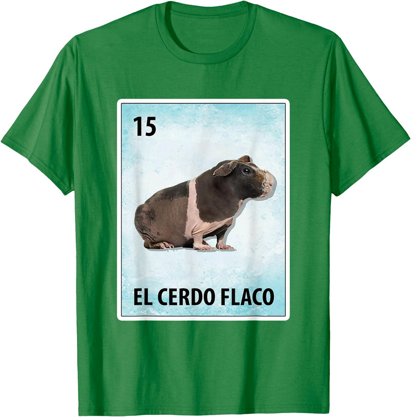 Skinny Pig Mexican Tee El Cerdo Flaco Mexican Skinny Pig Cards T-Shirt - Kelly Green