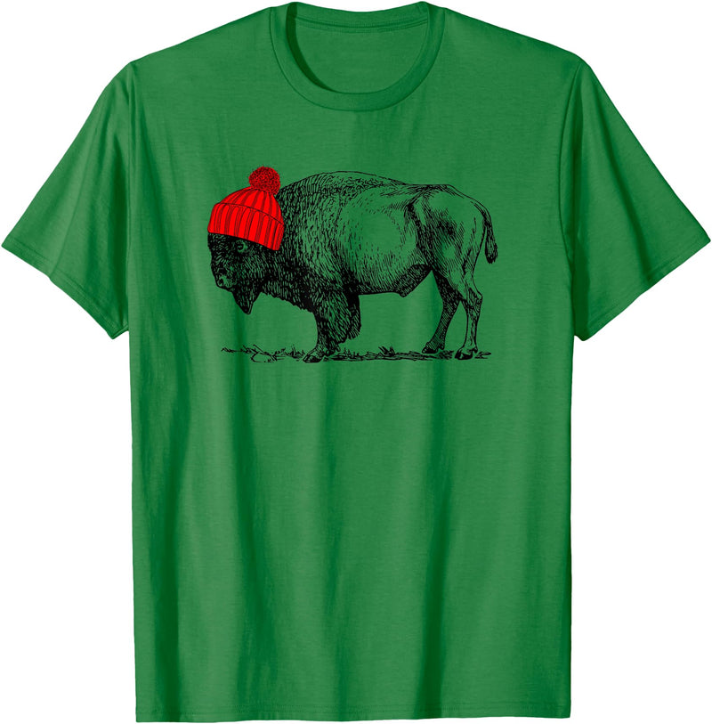 Buffalo Beanie Buffalo Wearing a Beanie Stocking Hat T-Shirt T-Shirt - Kelly Green