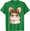 Easter Cute Bunny Rabbit with Glasses Leopard Coquette Bow T-Shirt in Kelly Green