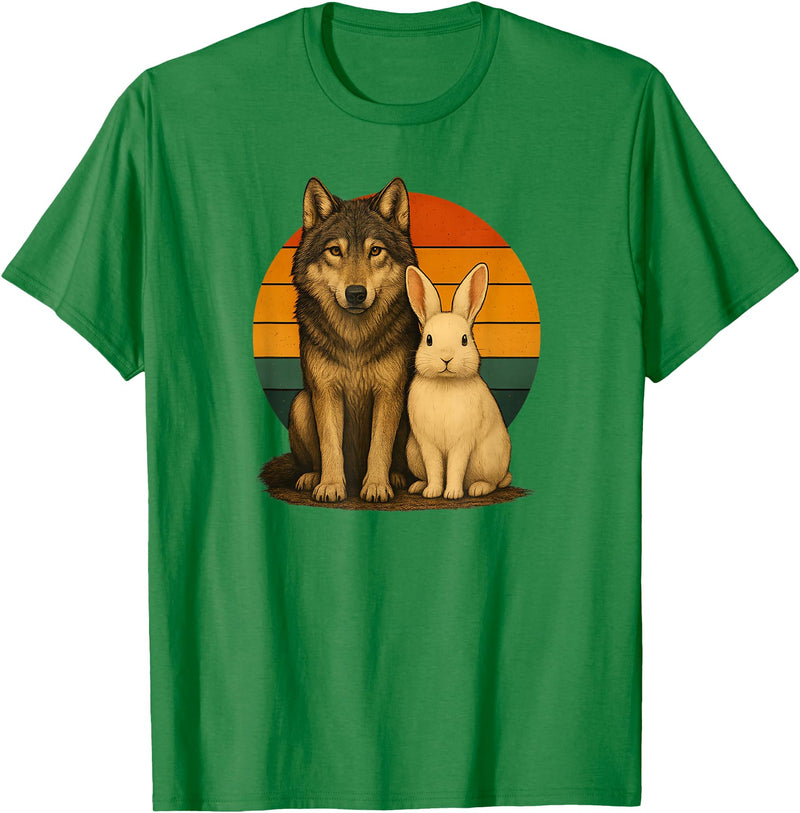 Wolf Rabbit Retro Animal Friends T-Shirt in Kelly Green