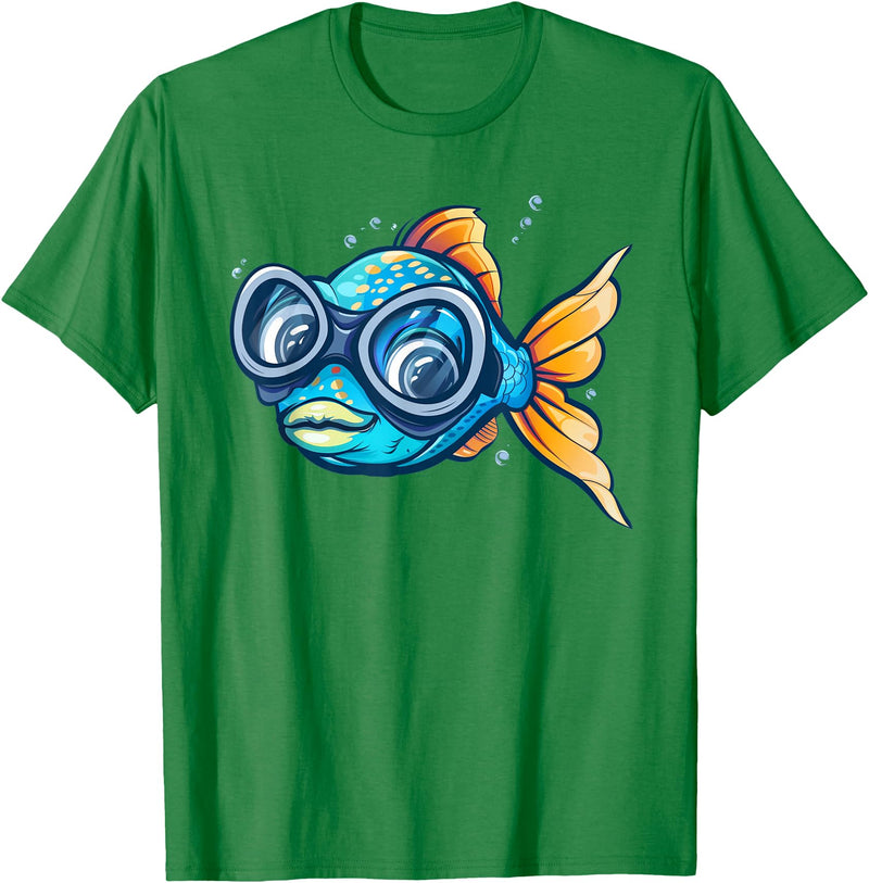 Fish with diving Googles Outfit Funny Fish Face Outfit for Summer and Fishes Lovers T-Shirt - Kelly Green