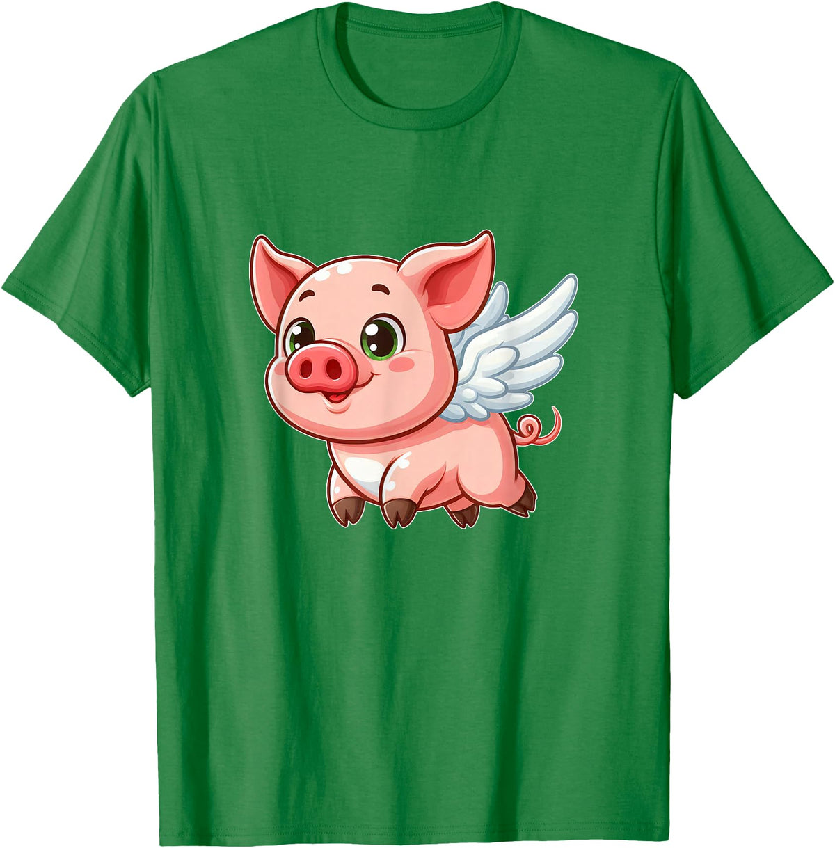 Cute Cartoon Pig Angel with Wings Halo Farmer T-Shirt - Kelly Green