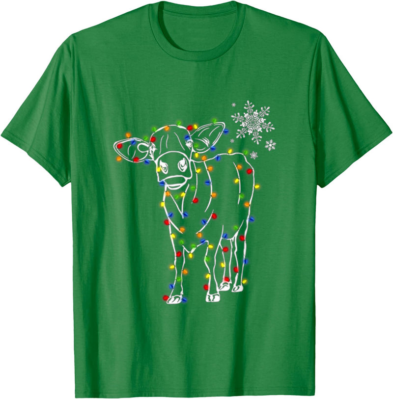 Cow Christmas Light Tree Cow Xmas Snow Lover T-Shirt - Kelly Green