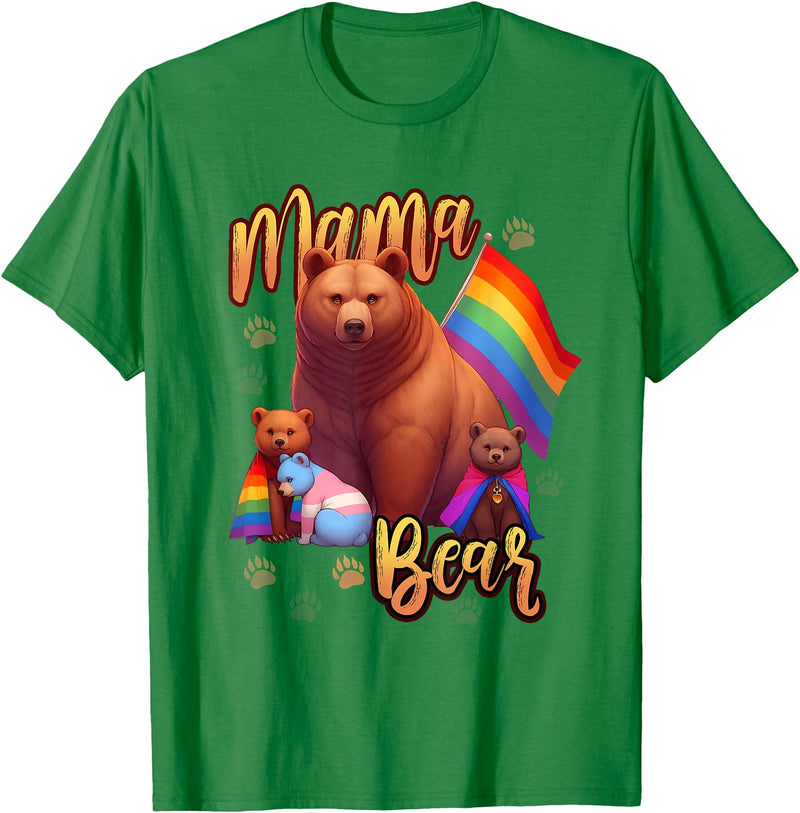 Mom Hugs Proud Mama Mom Bear LGBT Gay Pride LGBTQ Flag T-Shirt - Kelly Green