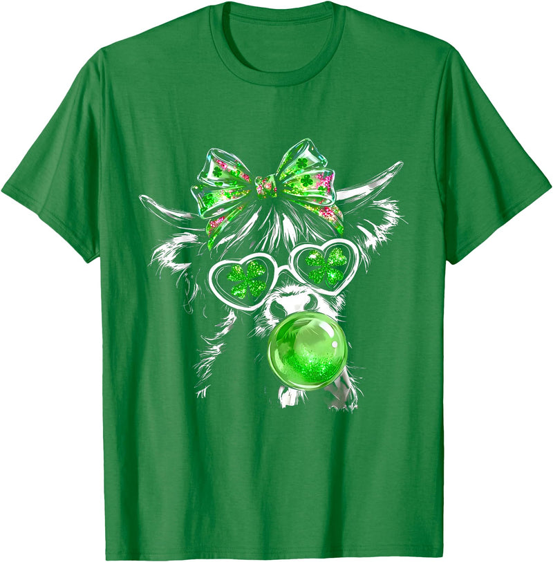 Funny St Patrick’s Day Shamrock Irish Cow Lover Coquette Highland Cow St Patrick’s Day Lucky Irish Cow Lover T-Shirt - Kelly
