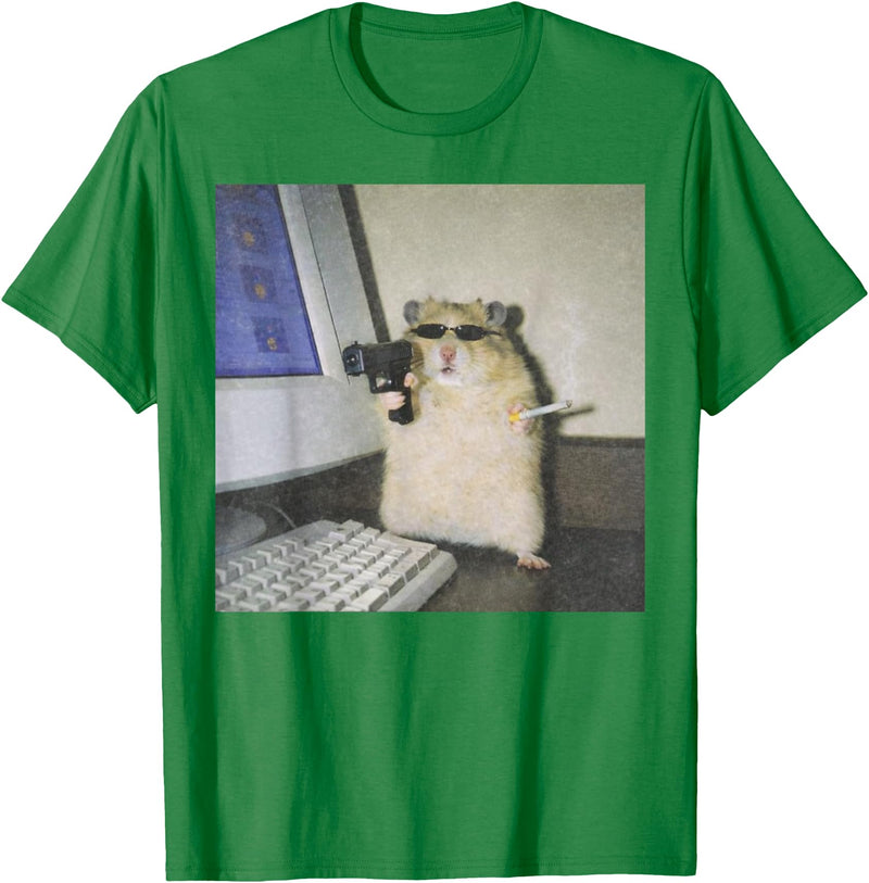 Cyber Hamster Meme Cringe Funny Animal Vintage Graphic Tee T-Shirt - Kelly Green