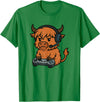GamerAxis1 Highland Cow Gamer Gaming Retro Videogames Boys Girls Kids T-Shirt - Kelly Green