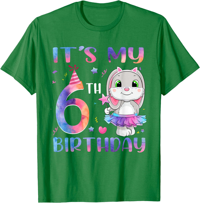 It's My 6th Birthday Bunny Rabbit 6 Years Old Boy Girl T-Shirt in Kelly Green