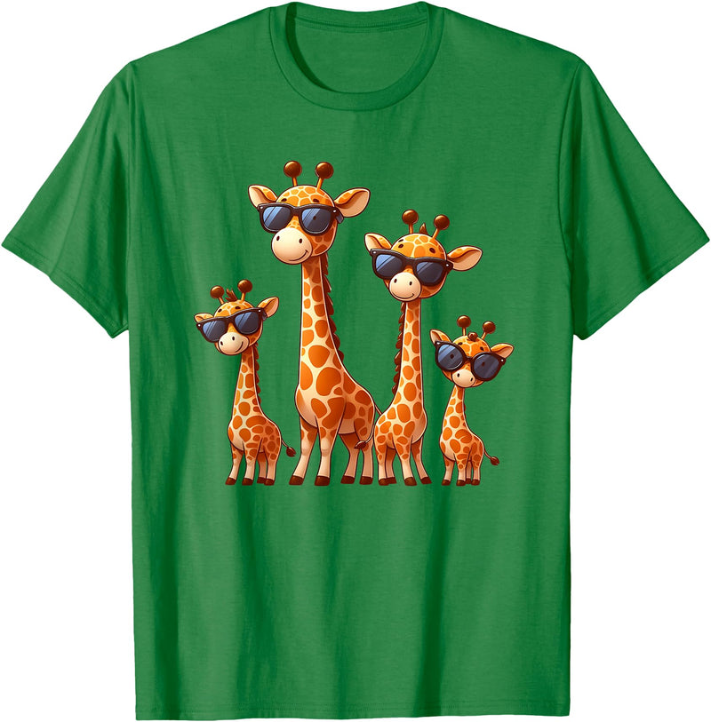 Zoo Family Funny Giraffe Animal Lovers Gifts Giraffe Family Sunglasses Safari Zoo Lover Cartoon Giraffes T-Shirt - Kelly Green
