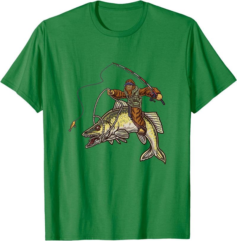 Northern Outdoor Walleye Collection Walleye Fishing Sauger Hunting Bigfoot Fishermen T-Shirt - Kelly Green