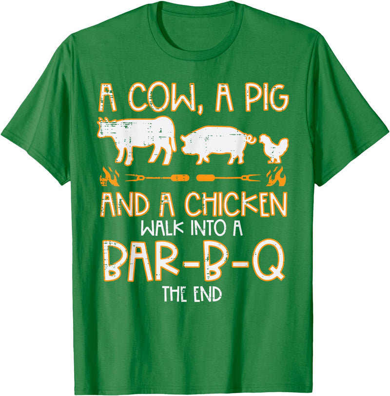 BBQ Barbecue Shirts Men Women Grilling Gifts Cow Pig Chicken Walk Bar B Q Bbq Barbecue Grilling Men Women T-Shirt - Kelly Green