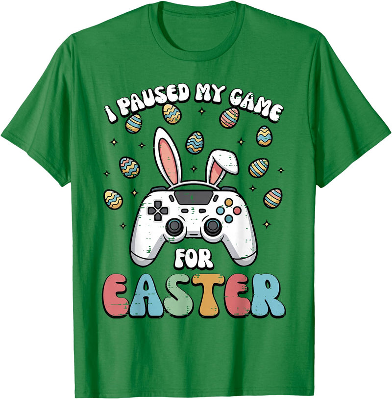 Paused My Game for Easter Funny Gaming Gamer Men Boys Kids T-Shirt in Kelly Green