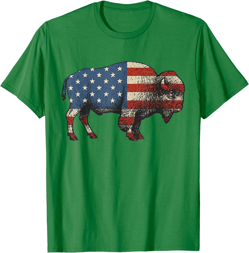 Bison American Buffalo Gifts & Apparel Stuff Bison USA American Flag Patriotic United States T-Shirt - Kelly Green