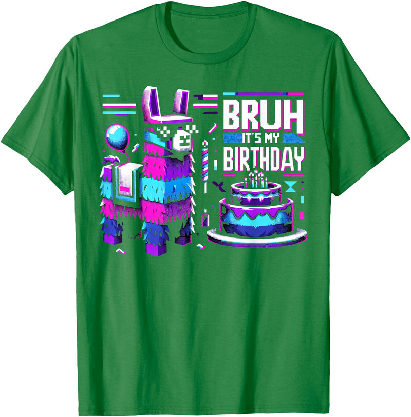 Llama Pinata Birthday Family Bday Party Decoration Llama Pinata Video Game Funny Gamer Bruh Its My Birthday T-Shirt - Kelly Green