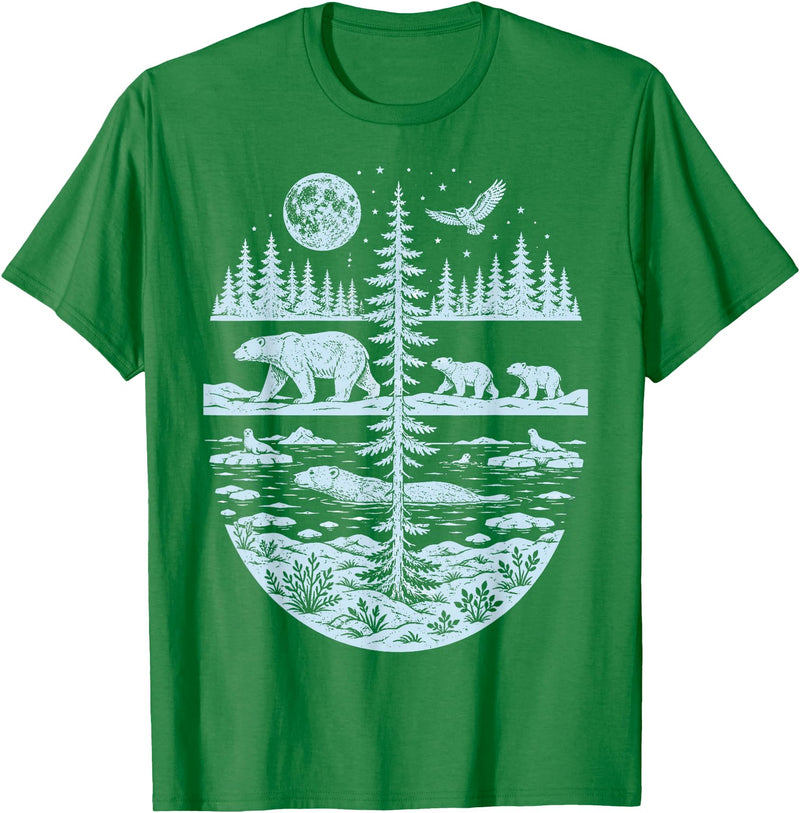 Polar Bear Arctic Tundra Wildlife Nature Lover Polar Bear Arctic Wilderness Nature Scene Wildlife Lover T-Shirt - Kelly Green
