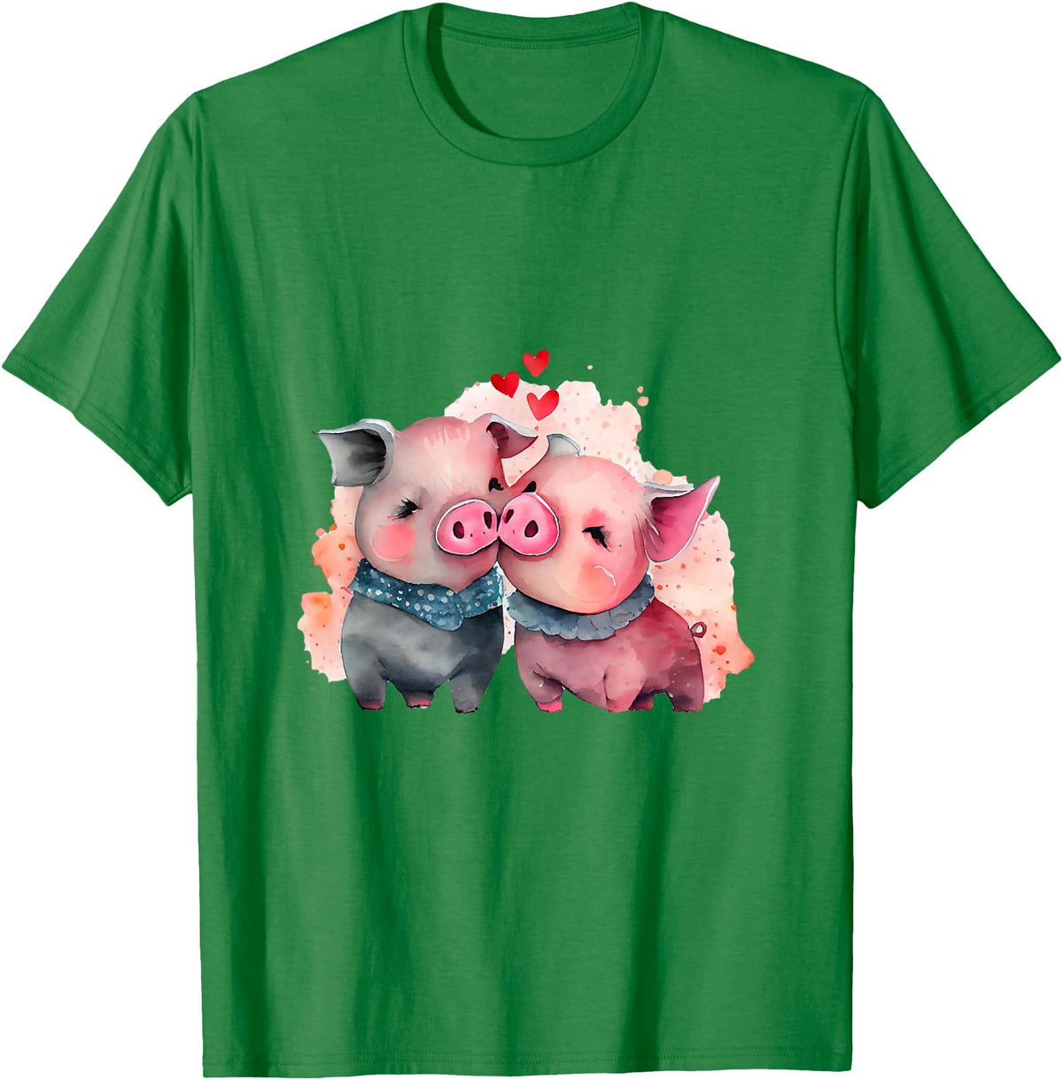 Unique Pig Lover Decor & Apparel Gifts Shop Two Loving Pigs In Love Heart Valentine's Day Pig T-Shirt - Kelly Green