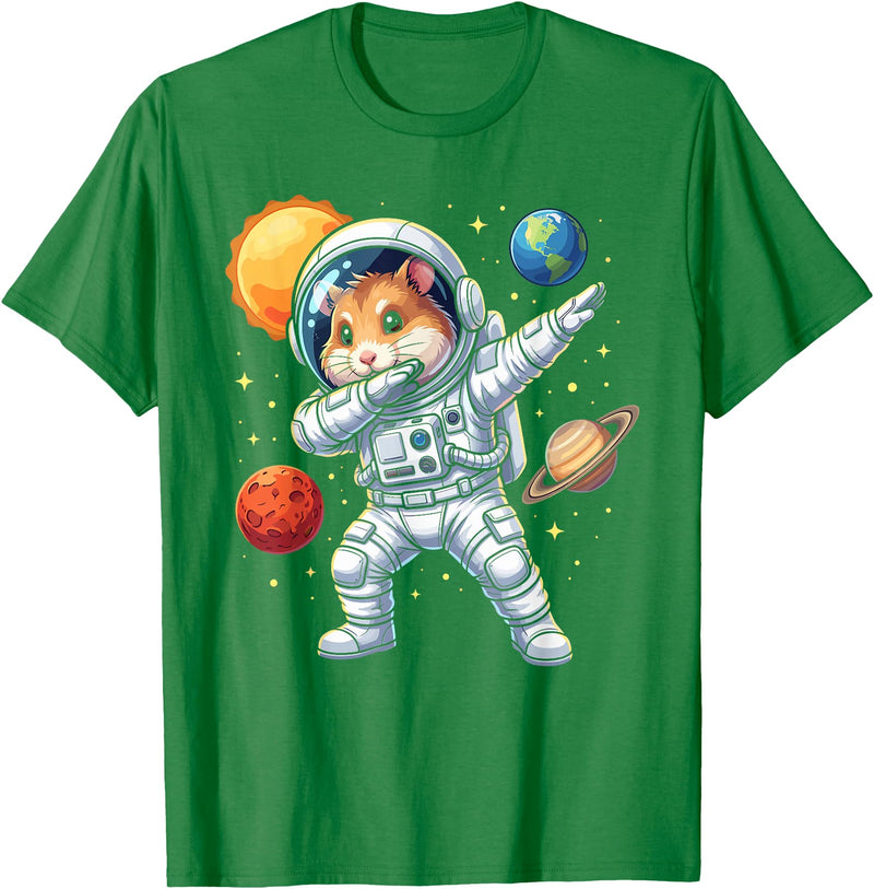 Hamster Astronaut Dabbing Funny Space Animal for Kids T-Shirt - Kelly Green