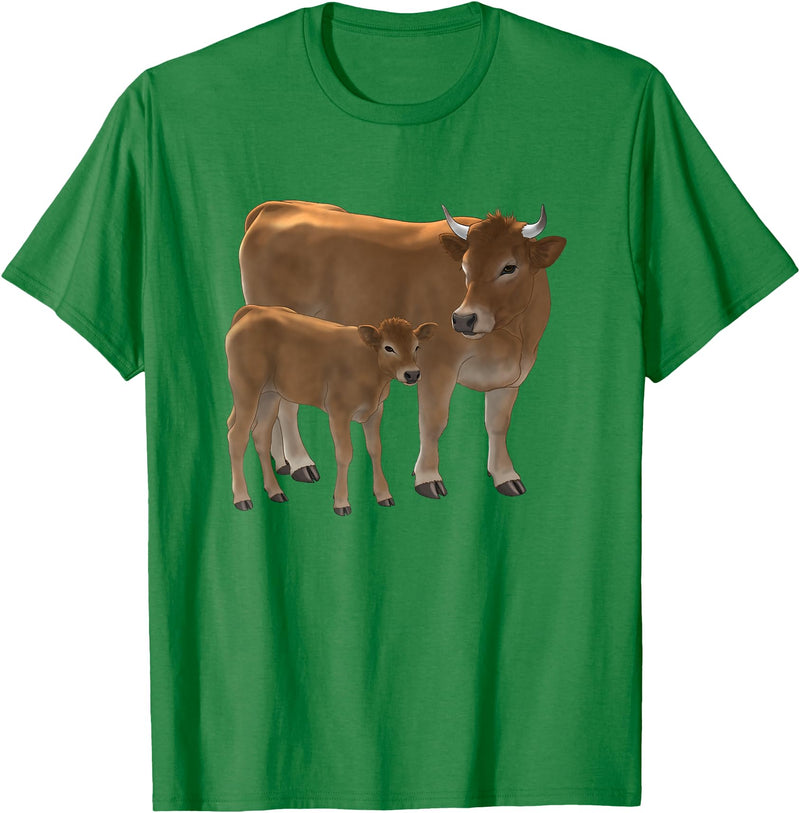 Bauernhof-Tiere von CSForest Aubrac Cow and Aubrac Calf Cattle Farm Animals T-Shirt - Kelly Green