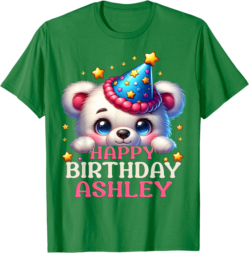 Birthday Teddy Surprise Customized First Name Tee Celebrating Ashley's Birthday Party with a cute Teddy T-Shirt - Kelly Green