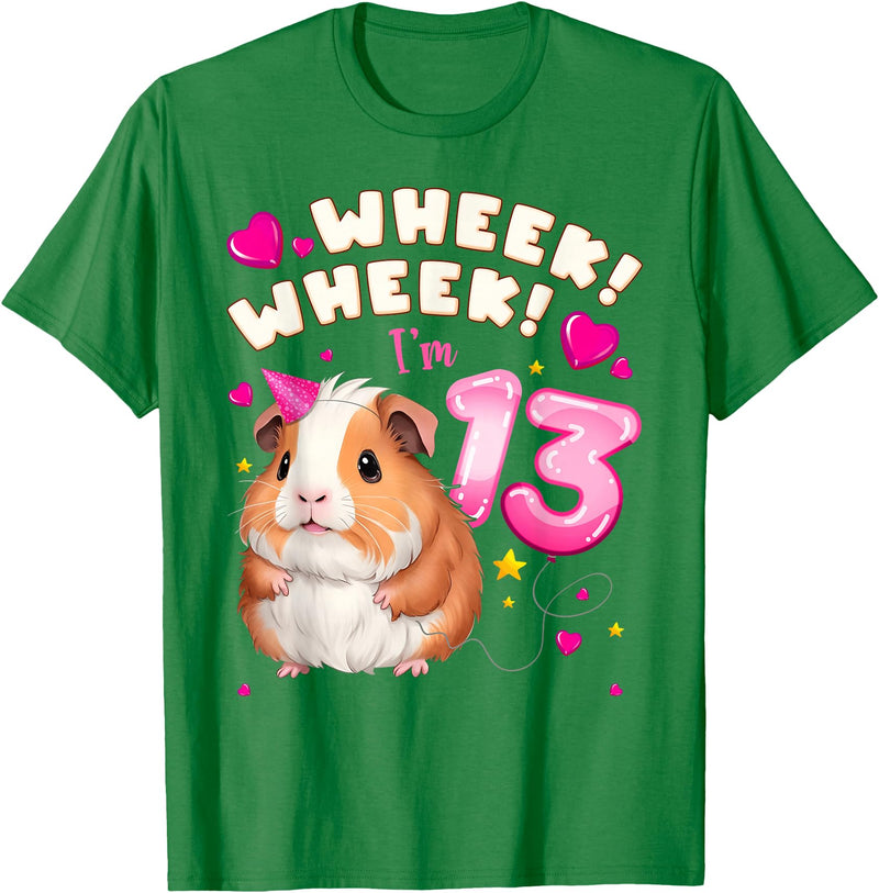 Birthday Girl by Content Design Studio 13th Birthday Girl 13 Years, Guinea Pig and Big Number 13 T-Shirt - Kelly Green