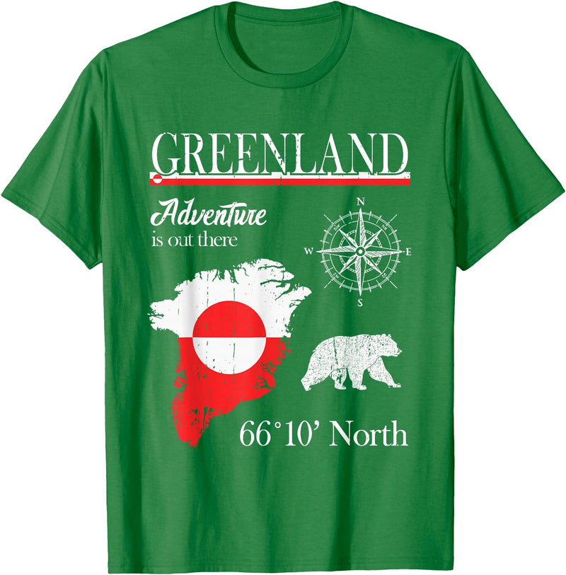 Greenland Nordic Hiking Camper Polar Circle Greenland - Adventure is Out There - Greenland Flag T-Shirt - Kelly Green
